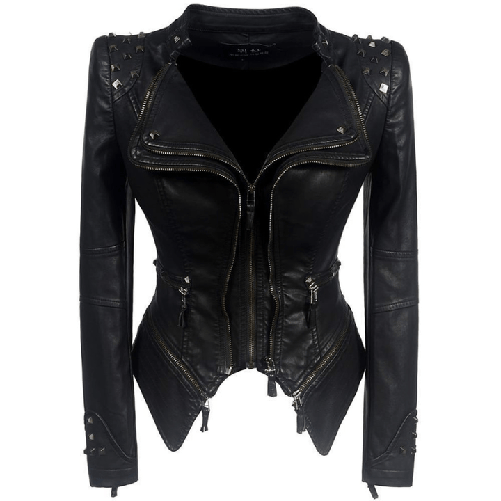 Katriona | Blouson Motard Femme Clouté Audacieux et Stylé | Fermeture Éclair - Looksy