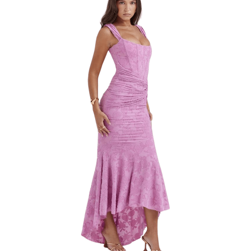 Kavita | Robe à épaules dénudées froncées style printemps | Maxi - Looksy