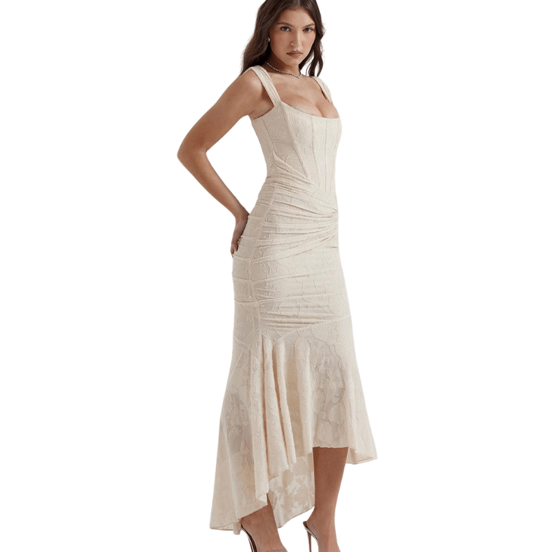 Kavita | Robe à épaules dénudées froncées style printemps | Maxi - Looksy