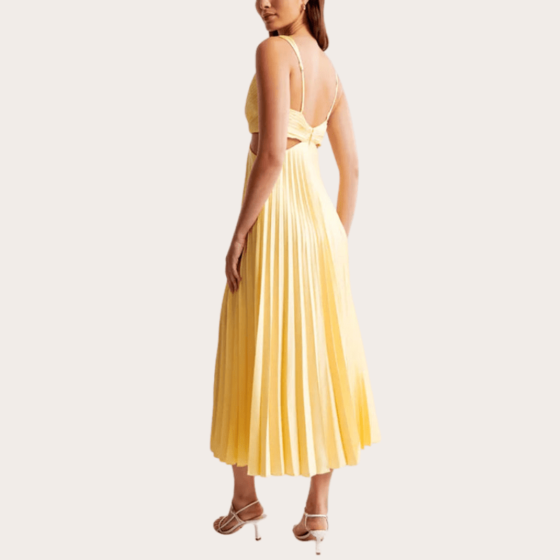Laure | Robe à col V plissé pour femme | Maxi - Looksy