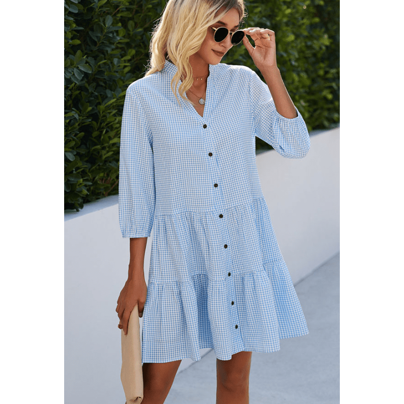 Liljana | Robe boutonnée à volants style printemps chic | Mini - Looksy