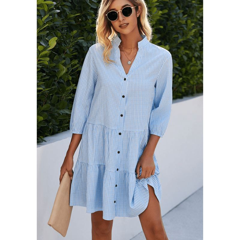 Liljana | Robe boutonnée à volants style printemps chic | Mini - Looksy
