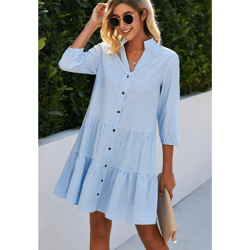 Liljana | Robe boutonnée à volants style printemps chic | Mini - Looksy