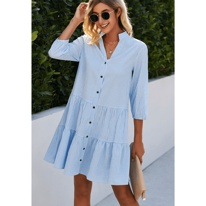 Liljana | Robe boutonnée à volants style printemps chic | Mini - Looksy