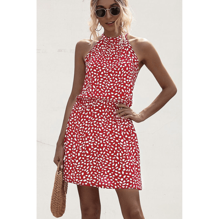 Liora | Robe imprimée chic à col licou pour femme | Mini - Looksy