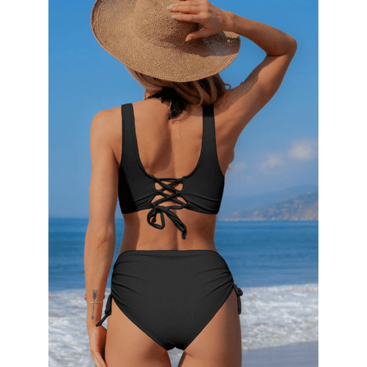Lisette | Ensemble bikini torsadé à cordon de serrage pour femme | Deux pièces - Looksy