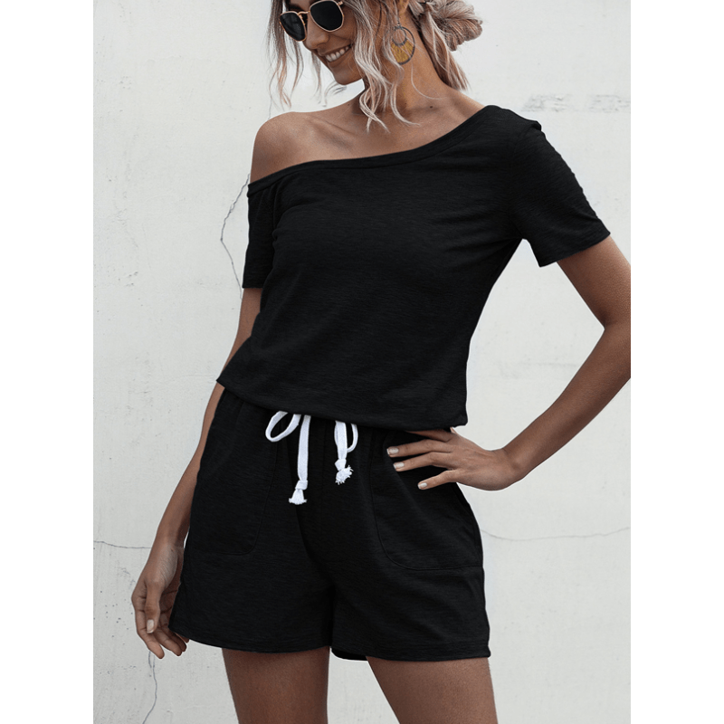 Lucette | Combinaison décontractée à épaules dénudées pour femme | Manches courtes - Looksy