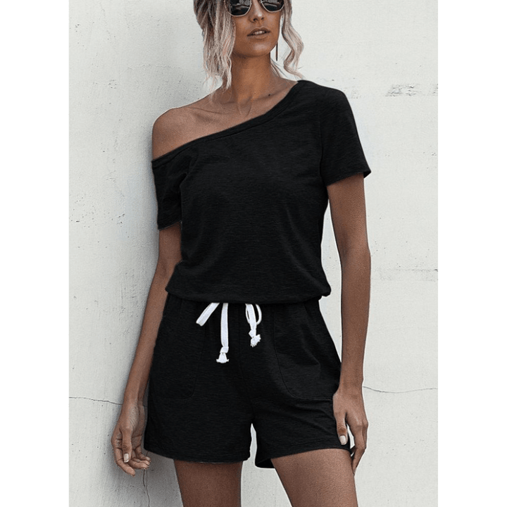 Lucette | Combinaison décontractée à épaules dénudées pour femme | Manches courtes - Looksy