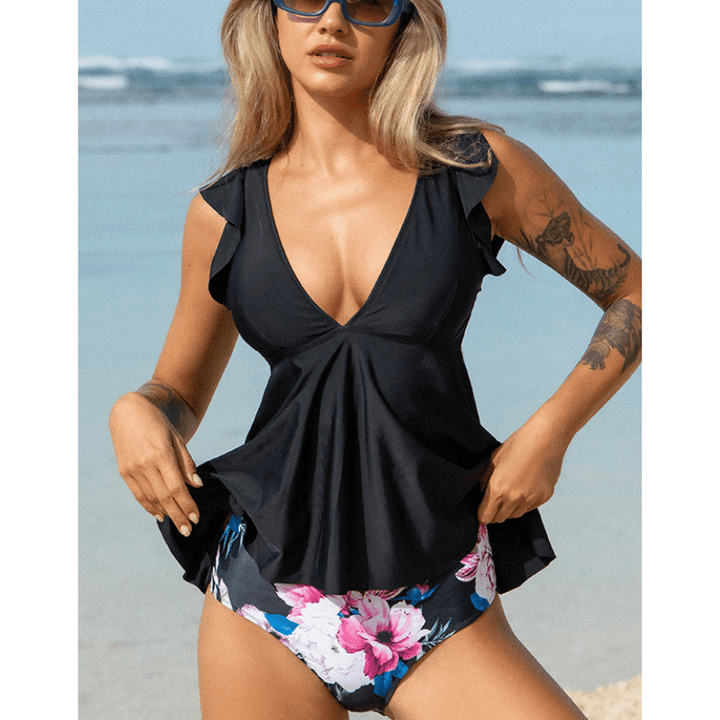 Lucie | Ensemble tankini à volants et col en V pour femme | Deux pièces - Looksy