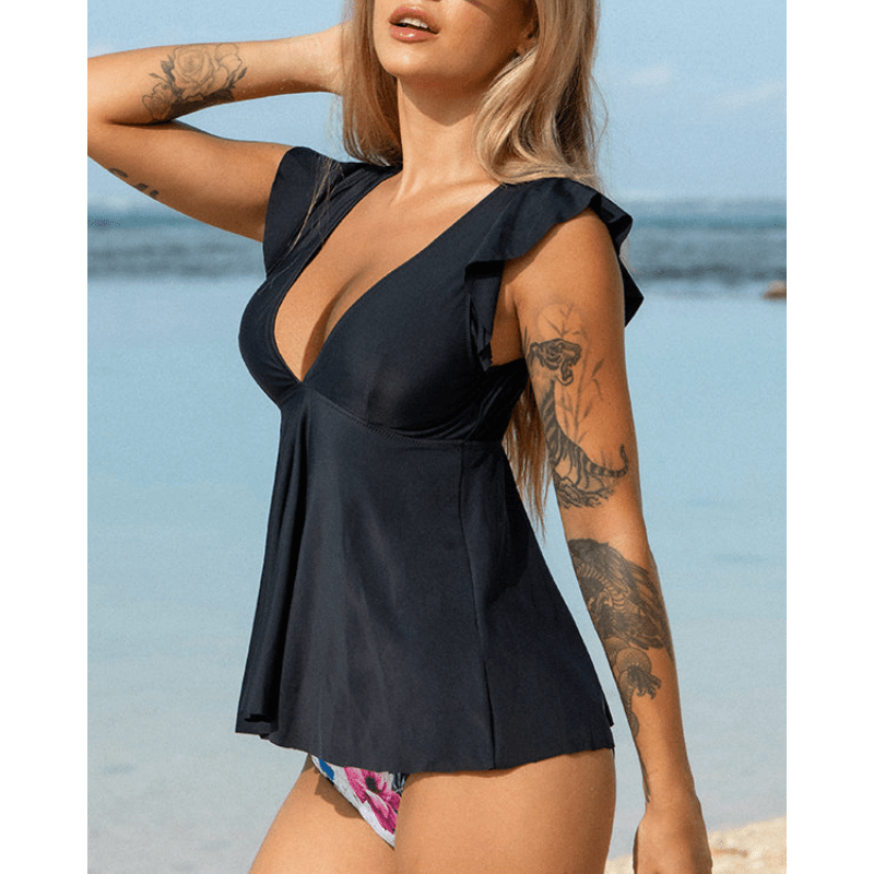 Lucie | Ensemble tankini à volants et col en V pour femme | Deux pièces - Looksy