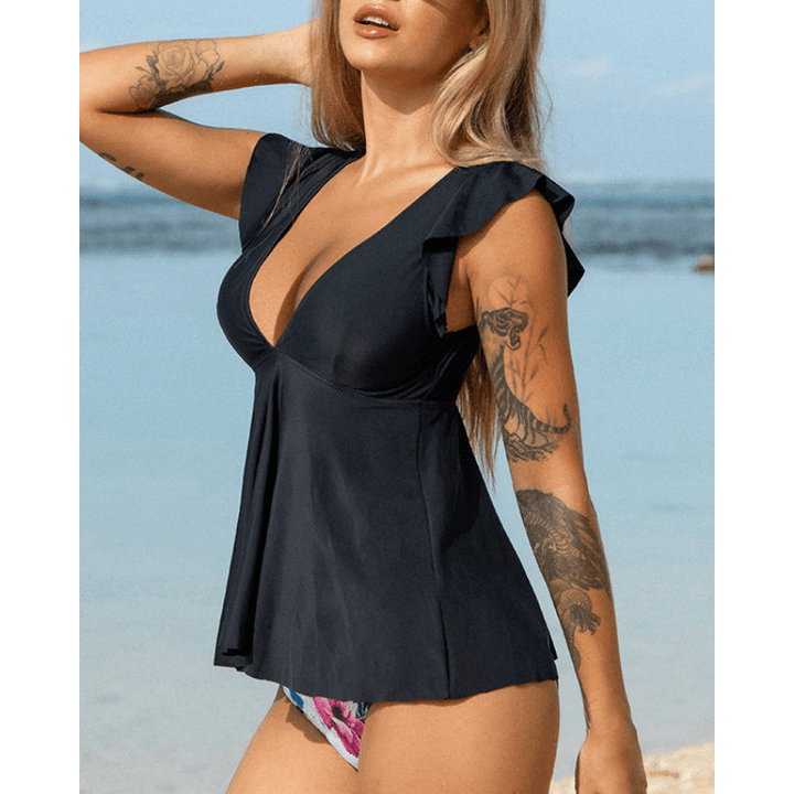 Lucie | Ensemble tankini à volants et col en V pour femme | Deux pièces - Looksy