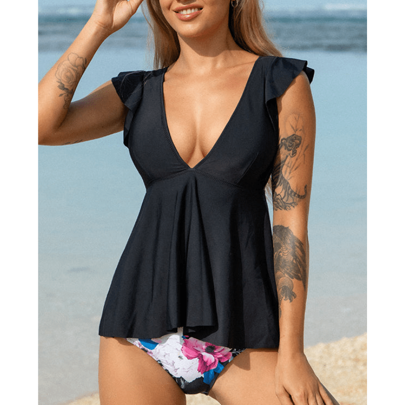 Lucie | Ensemble tankini à volants et col en V pour femme | Deux pièces - Looksy