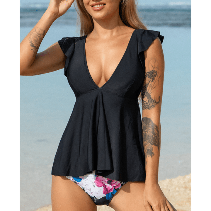 Lucie | Ensemble tankini à volants et col en V pour femme | Deux pièces - Looksy
