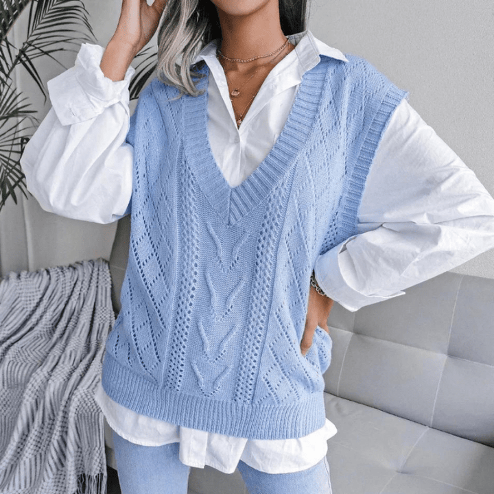 Magdelaine | Gilet Tricoté à Torsades Femme | Sans Manches - Looksy