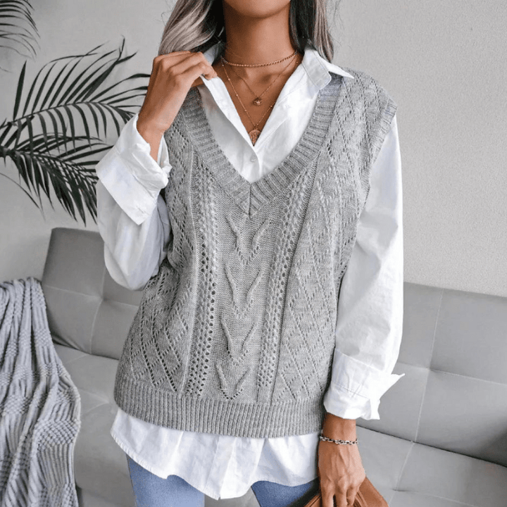 Magdelaine | Gilet Tricoté à Torsades Femme | Sans Manches - Looksy