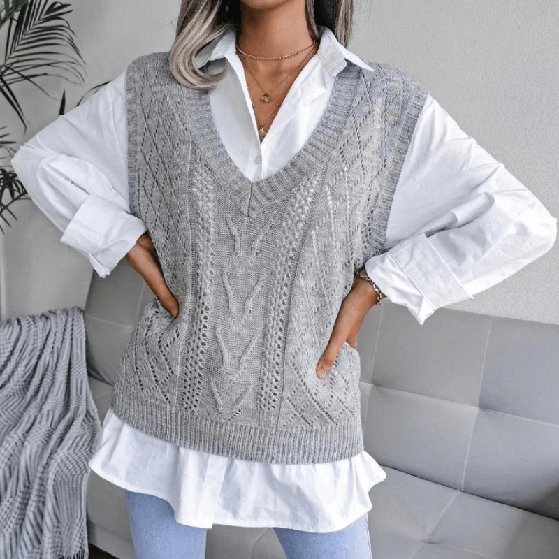 Magdelaine | Gilet Tricoté à Torsades Femme | Sans Manches - Looksy