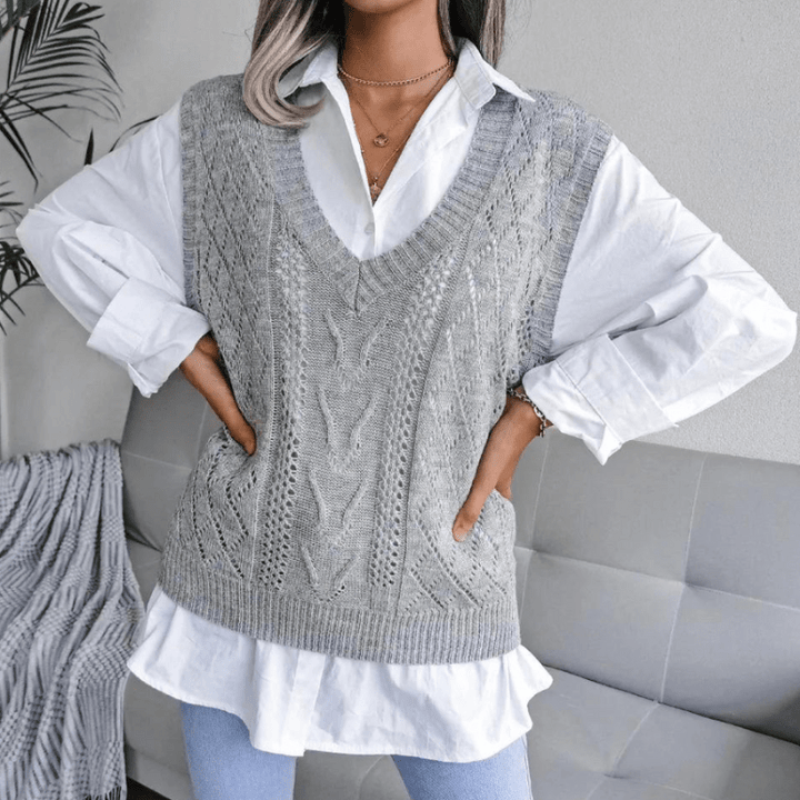 Magdelaine | Gilet Tricoté à Torsades Femme | Sans Manches - Looksy