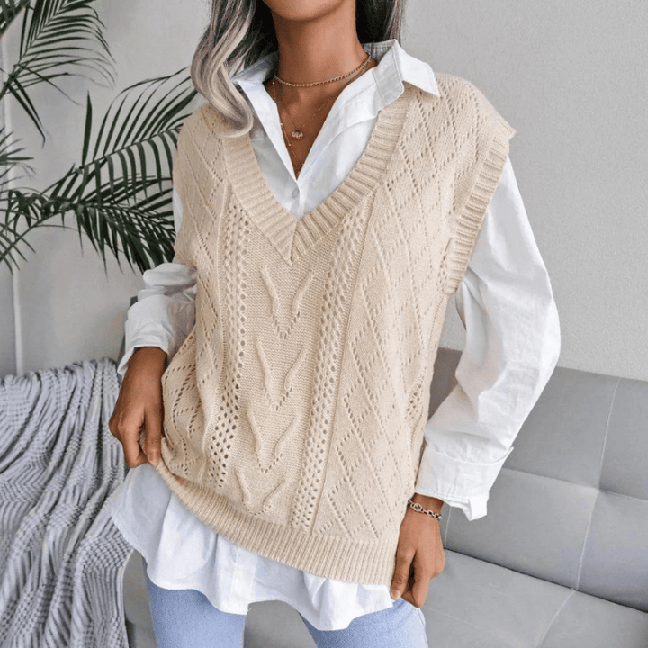 Magdelaine | Gilet Tricoté à Torsades Femme | Sans Manches - Looksy