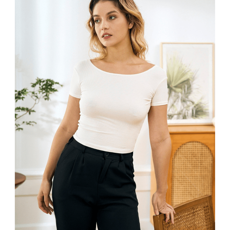 Marcia | Haut Élégant À Dos Nu Pour Femme | Manches Courtes - Looksy