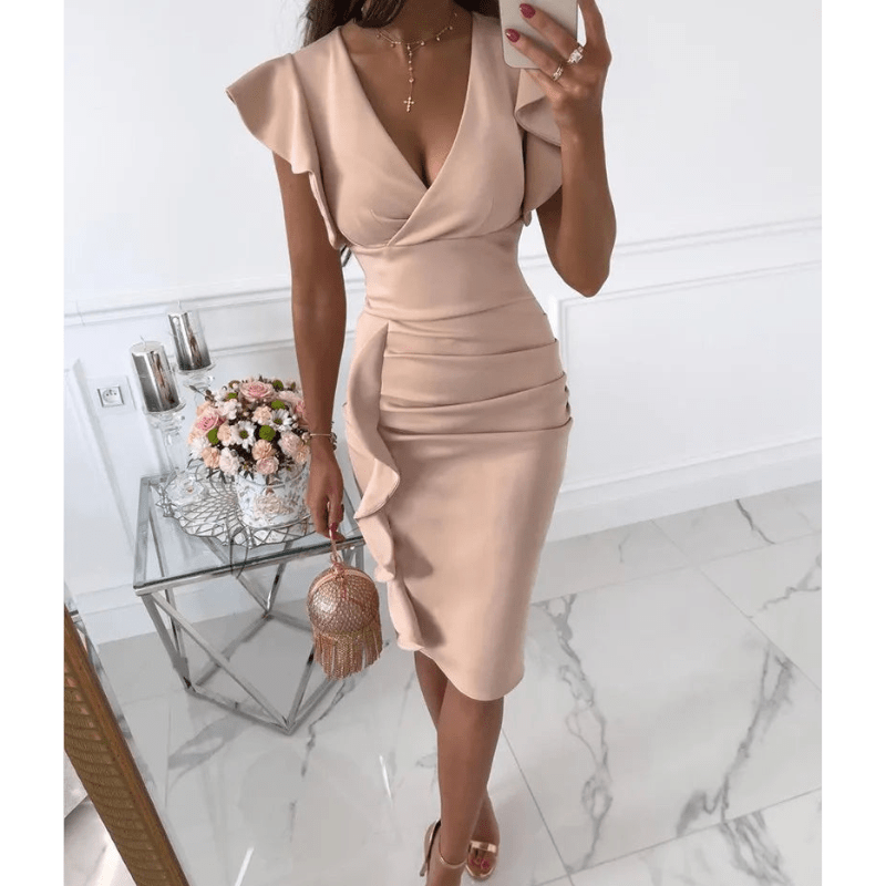 Nalini | Femme Chic Robe Bodycon à manches volantées | Midi - Looksy