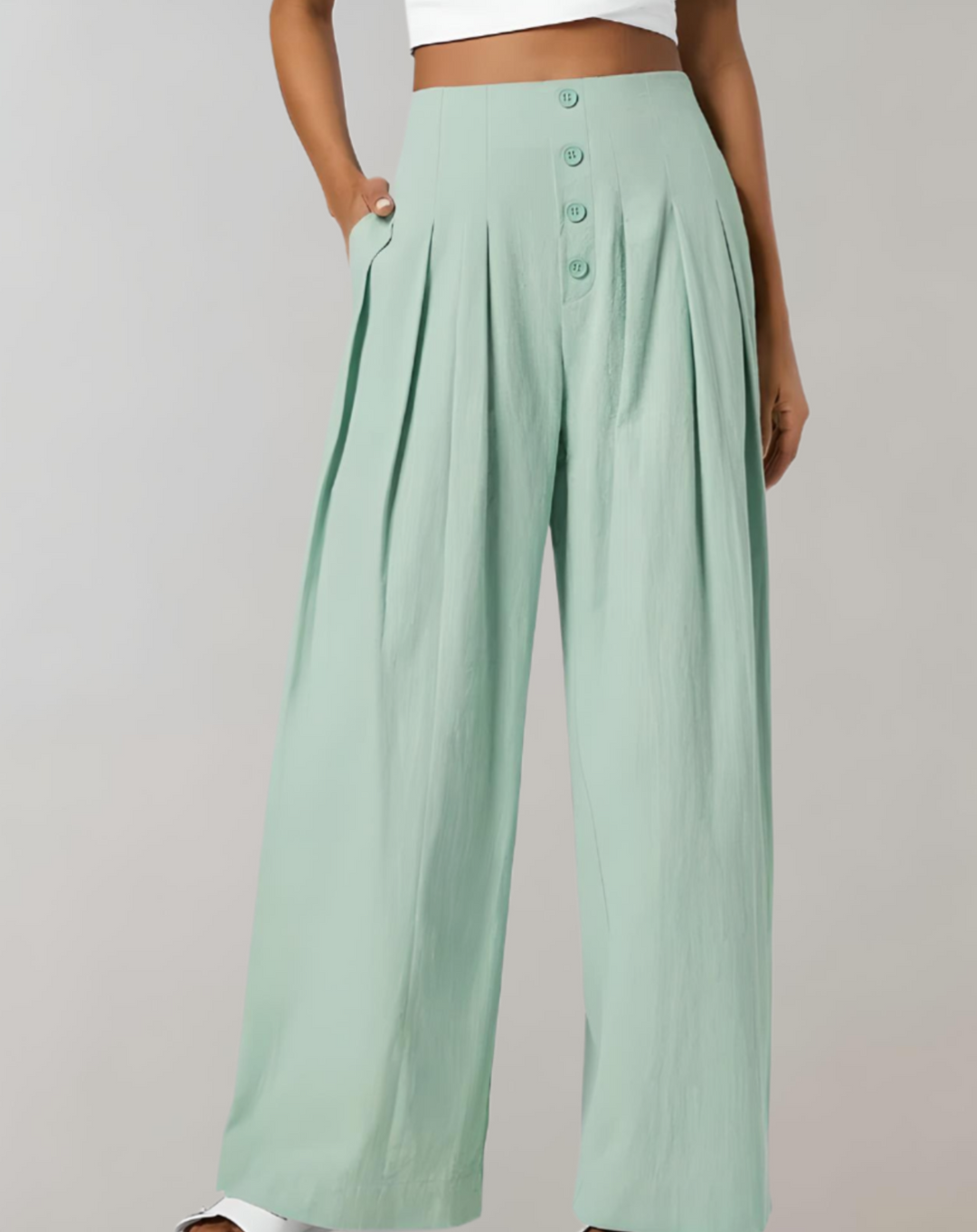 Vogue pantalon large taille haute à boutons multiples – chic