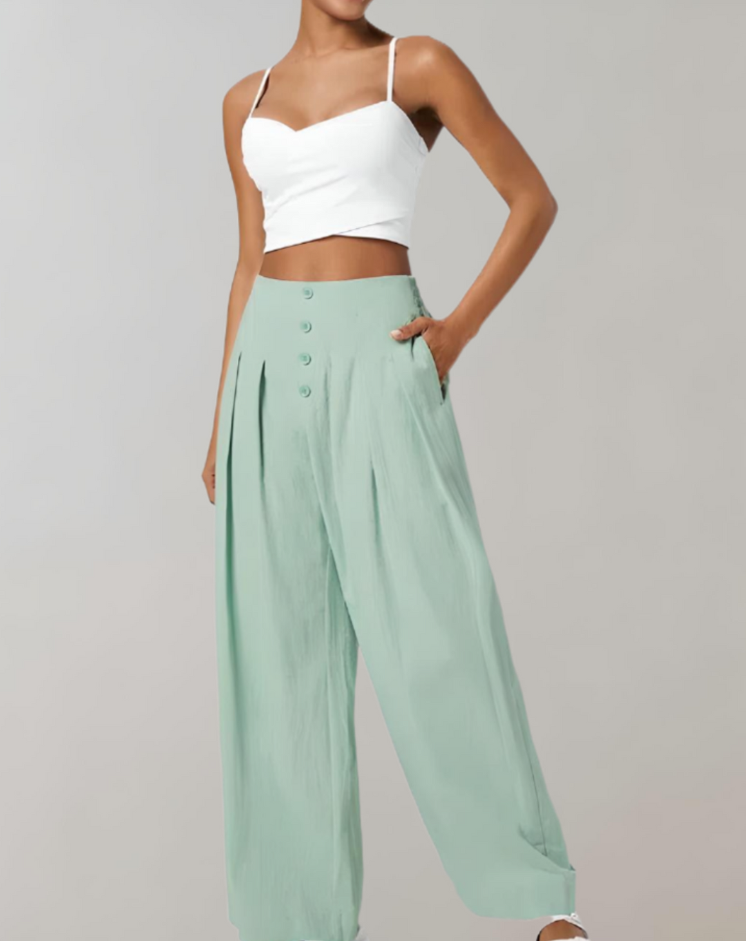 Vogue pantalon large taille haute à boutons multiples – chic