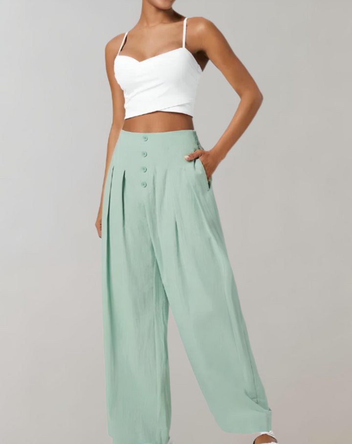 Vogue pantalon large taille haute à boutons multiples – chic