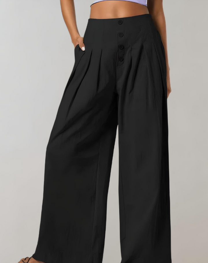 Vogue pantalon large taille haute à boutons multiples – chic
