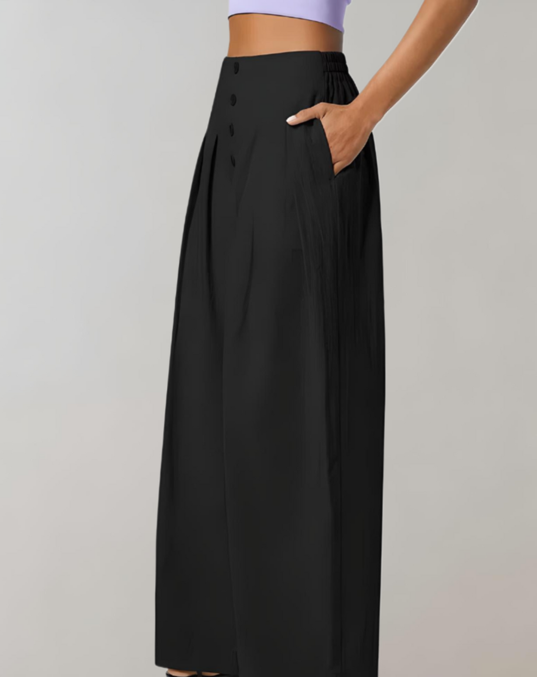 Vogue pantalon large taille haute à boutons multiples – chic