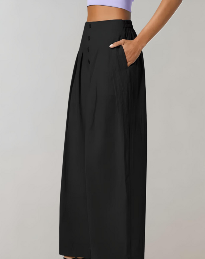 Vogue pantalon large taille haute à boutons multiples – chic