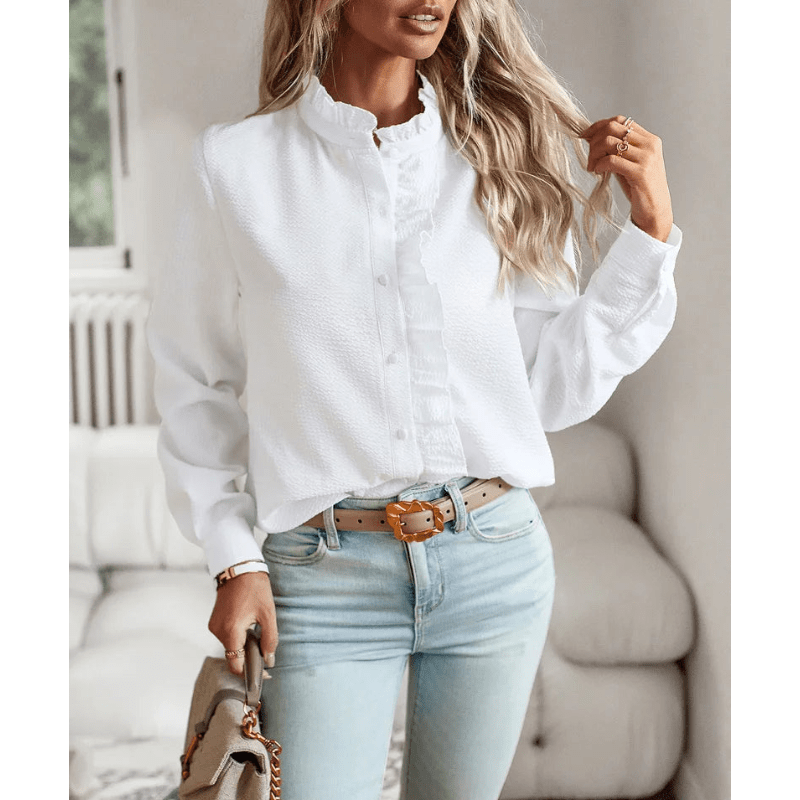 Nata | Chemise Chic À Volants Pour Femme | Manches Longues - Looksy