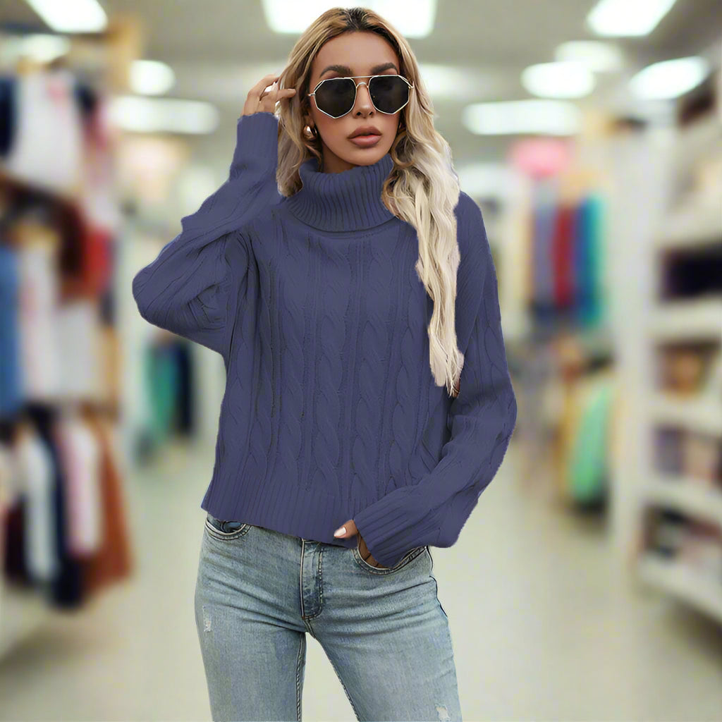Pull Col Roulé Côtelé Femme - Chaleur Élégante Hiver