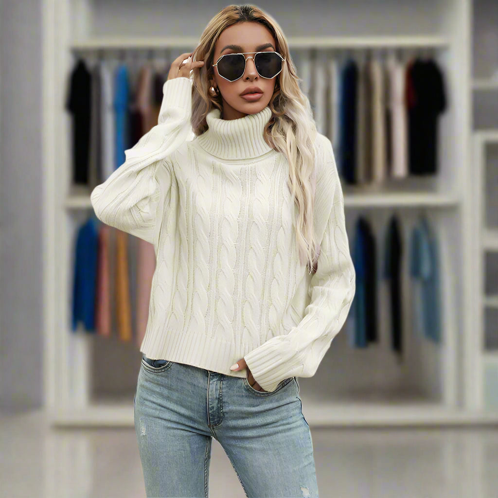 Pull Col Roulé Côtelé Femme - Chaleur Élégante Hiver