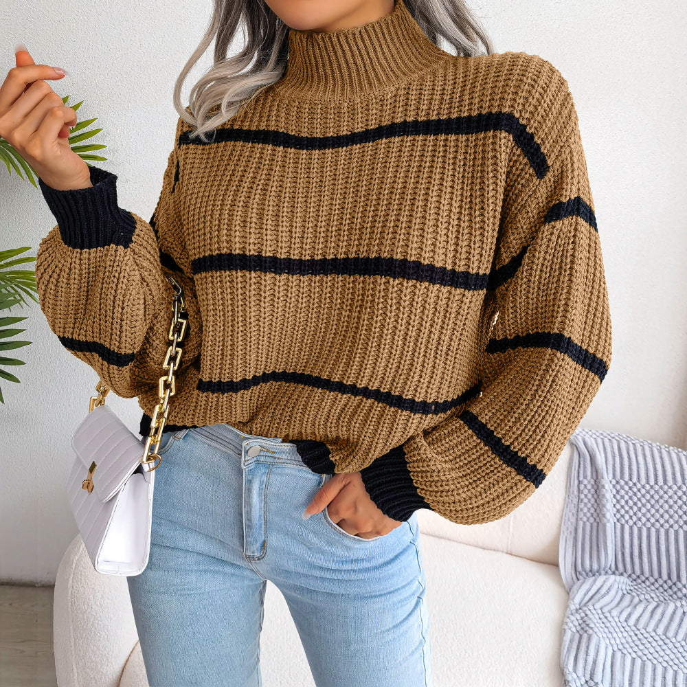 Pull Col Montant Rayé : Chaleur Tendance & Confort