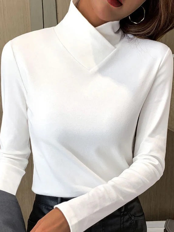 Haut Col Asymétrique Femme : Coton Stretch, Élégant & Moderne