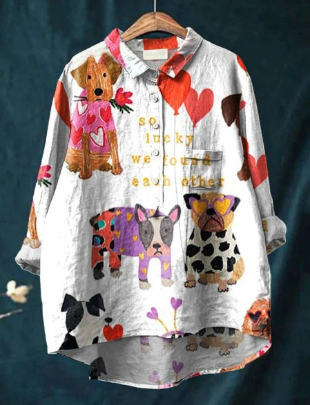Chemise Oversize Imprimé Chiens Femme - Style Fun Confort