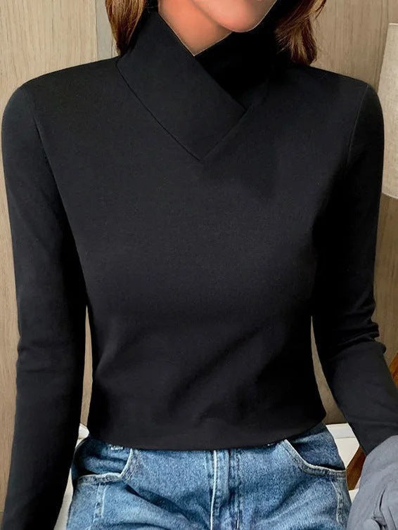 Haut Col Asymétrique Femme : Coton Stretch, Élégant & Moderne