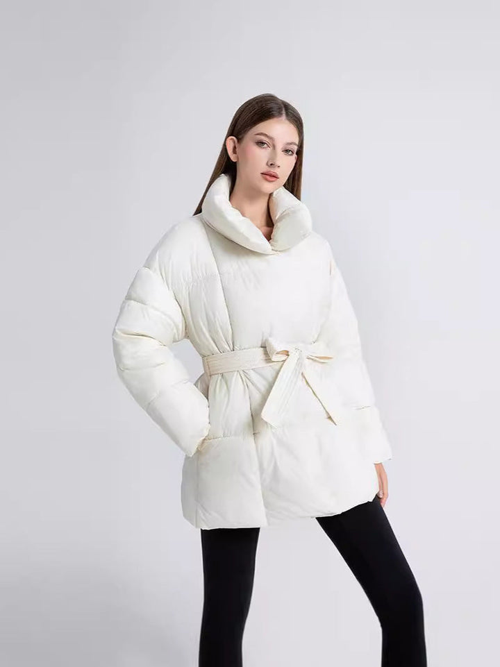 Doudoune Hiver Ceinturée Femme : Col Haut, Chaude & Élégante