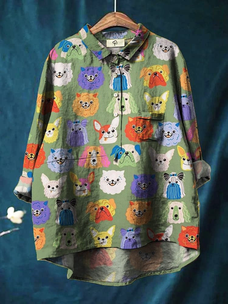 Chemise Oversize Imprimé Chiens Femme - Style Fun Confort