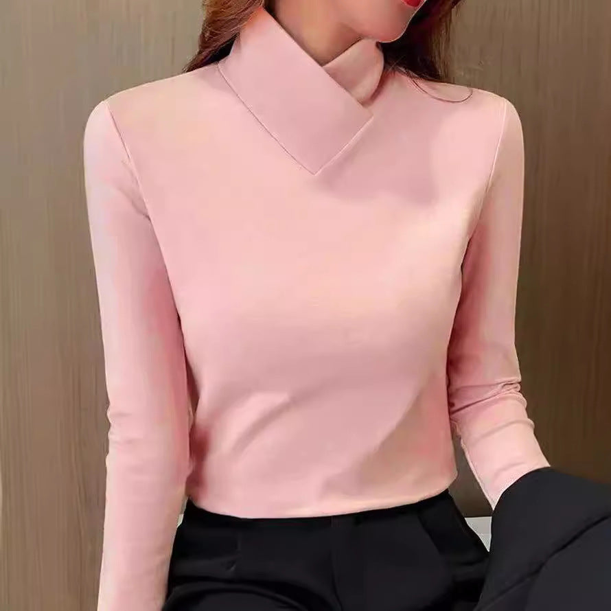 Haut Col Asymétrique Femme : Coton Stretch, Élégant & Moderne
