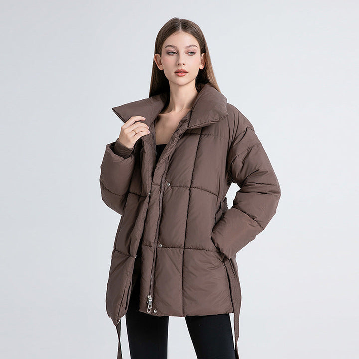 Doudoune Hiver Ceinturée Femme : Col Haut, Chaude & Élégante