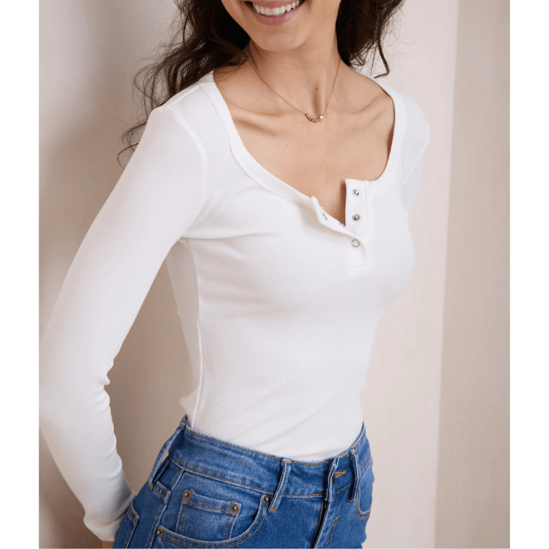 Petronia | Chemise Henley Côtelée Décontractée pour Femme | Manches Longues - Looksy
