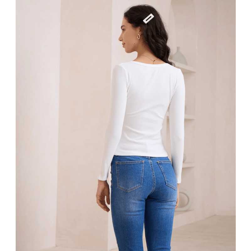Petronia | Chemise Henley Côtelée Décontractée pour Femme | Manches Longues - Looksy
