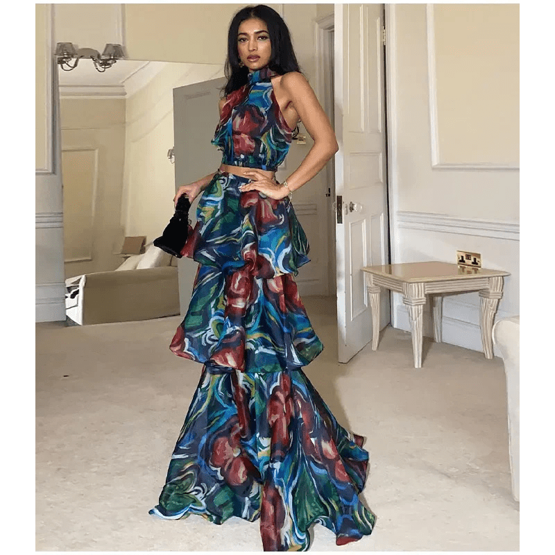 Philomène | Robe Longue À Volants Pour Femme | Imprimé Floral - Looksy