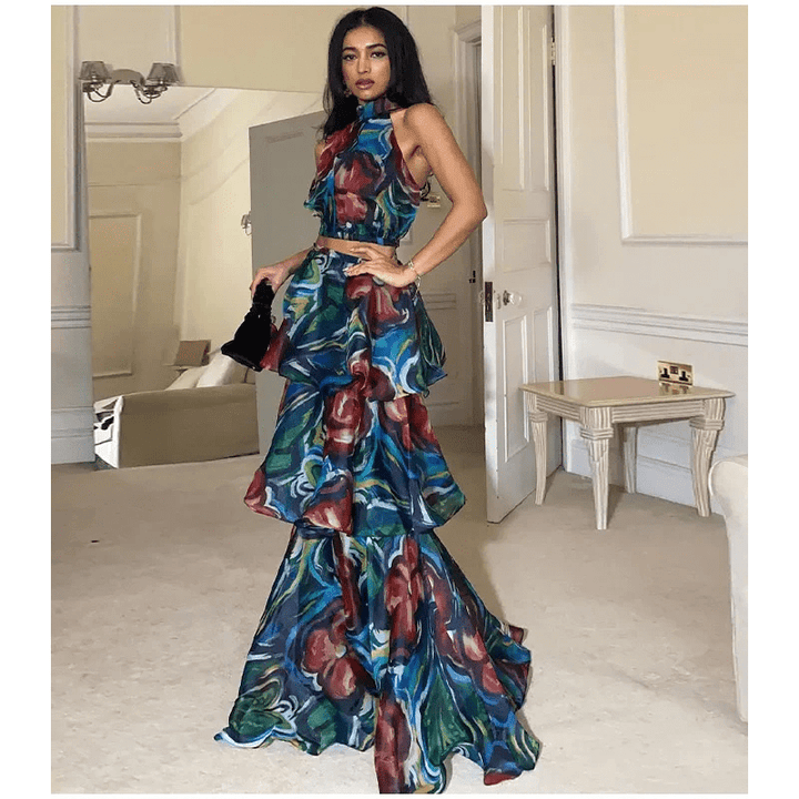 Philomène | Robe Longue À Volants Pour Femme | Imprimé Floral - Looksy