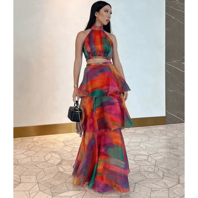 Philomène | Robe Longue À Volants Pour Femme | Imprimé Floral - Looksy