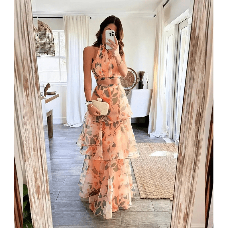 Philomène | Robe Longue À Volants Pour Femme | Imprimé Floral - Looksy
