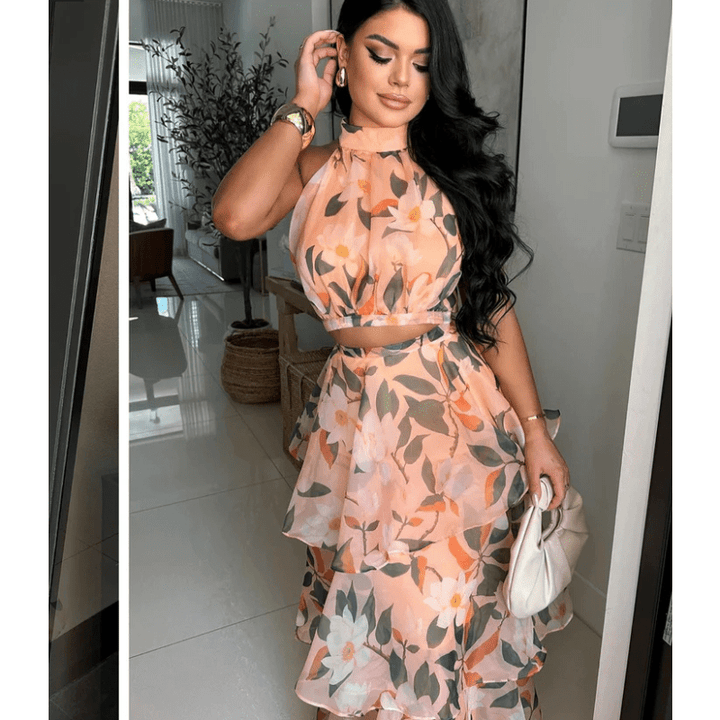 Philomène | Robe Longue À Volants Pour Femme | Imprimé Floral - Looksy
