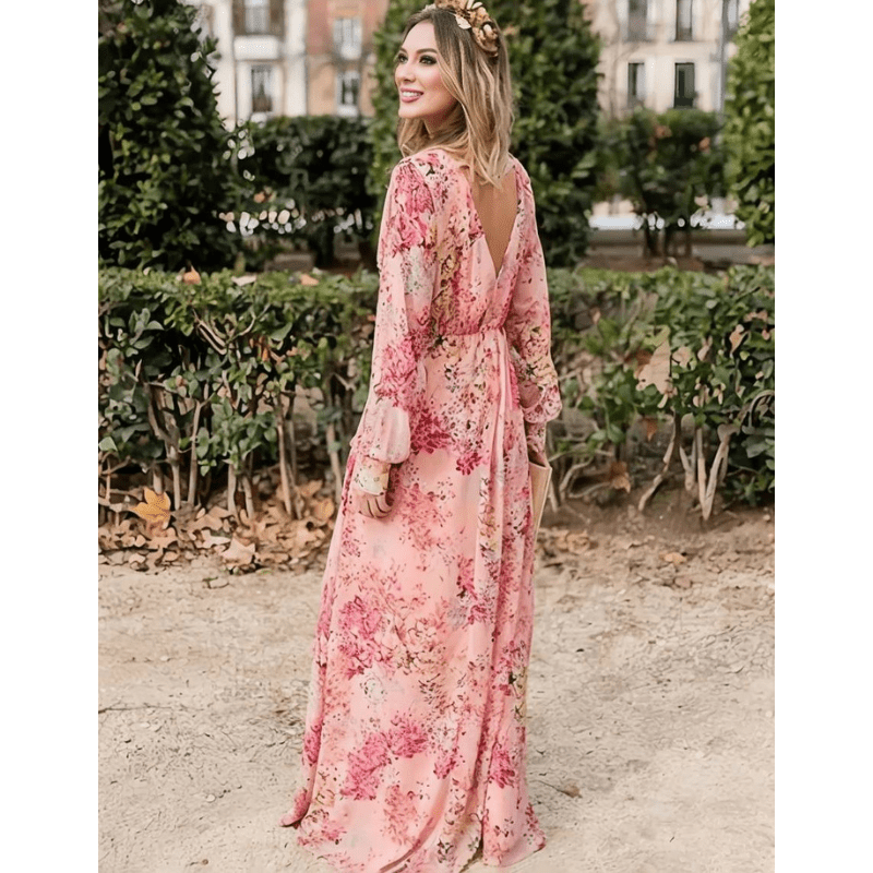 Pia | Robe Longue Bohème À Motif Fleuri Pour Femme | Manches Longues - Looksy