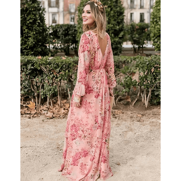 Pia | Robe Longue Bohème À Motif Fleuri Pour Femme | Manches Longues - Looksy